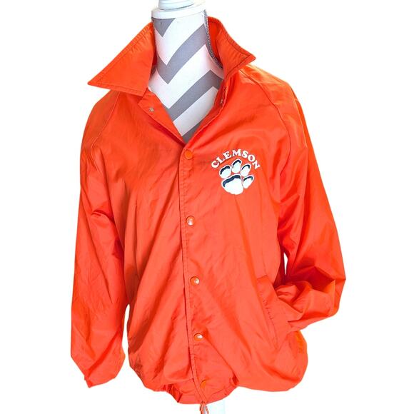 Vintage 80's Orange Clemson Full Snap Jacket Nylon Clemson Tiger Paw Medium - Picture 1 of 12